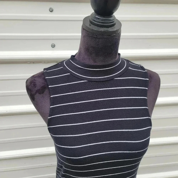 Aero Seriously Soft Womens Black White Striped Sleeveless Dress Mock Neck M - Picture 7 of 9